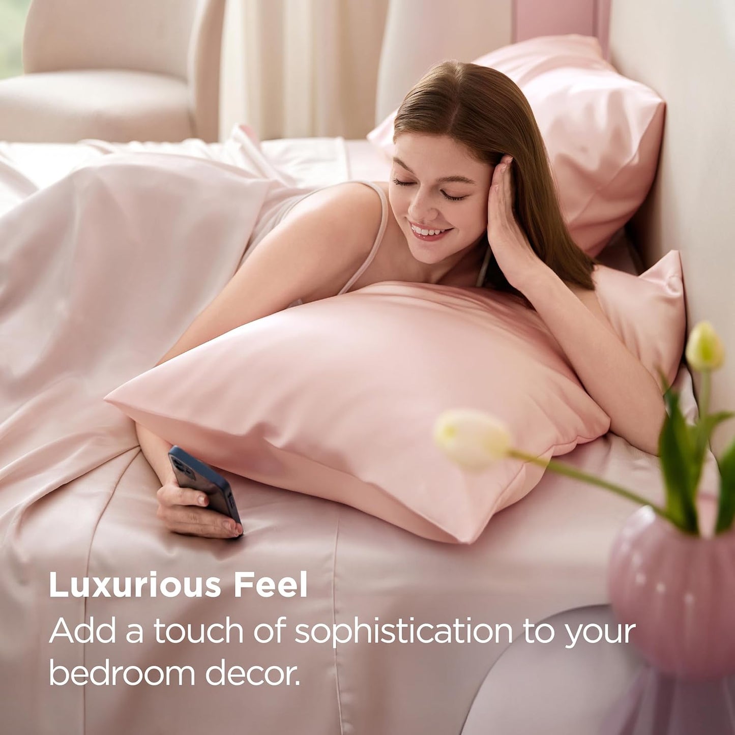 Bedsure Satin Pillowcase for Hair and Skin Queen -Coral Silky Pillowcase 2 Pack with Envelope Closure, Similar to Silk Pillow Cases, Gifts for Women Men, 20x30 Inches, 2pcs