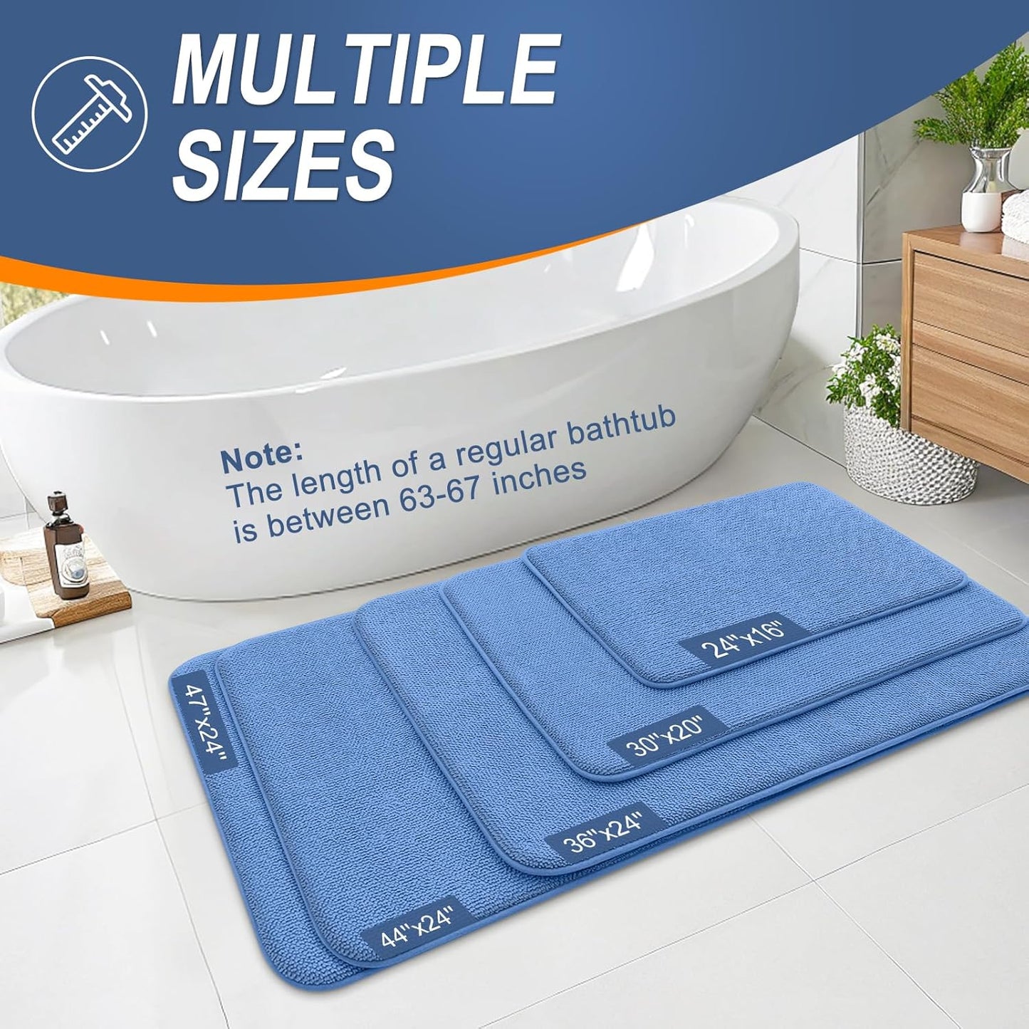 OLANLY Thick Memory Foam Bath Mat Rug 44x24, Extra Soft Absorbent Bathroom Rug, Quick Dry Bath Mat, Non-Slip, Machine Washable Carpet for Floor, Tub and Shower, Home Decor Accessories, Cornflower Blue
