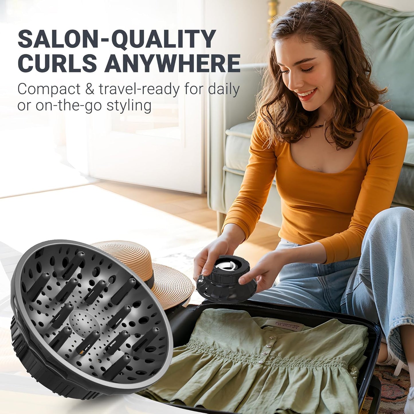 Universal Hair Diffuser for Blow Dryer - Fits All 1.4-2.4 inch Dryers, Professional Ionic Diffuser Attachment for Curly/Wavy Hair, Reduces Frizz & Enhance Curls, Lightweight, Travel-Friendly (Black)