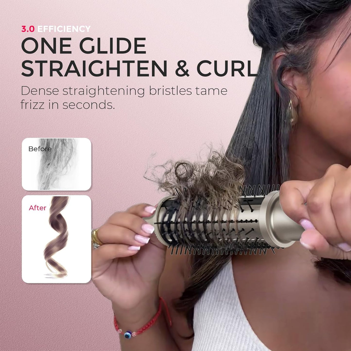 TYMO STYLUX PRO Thermal Brush Curling Brush, 1.5 Inch Blowout Heated Round Volumizer, Hair Straightener and Curler 2 in 1, 800M Negative Ion for Smoother, LCD Display, 5 Temp, Dual Voltage, Gold