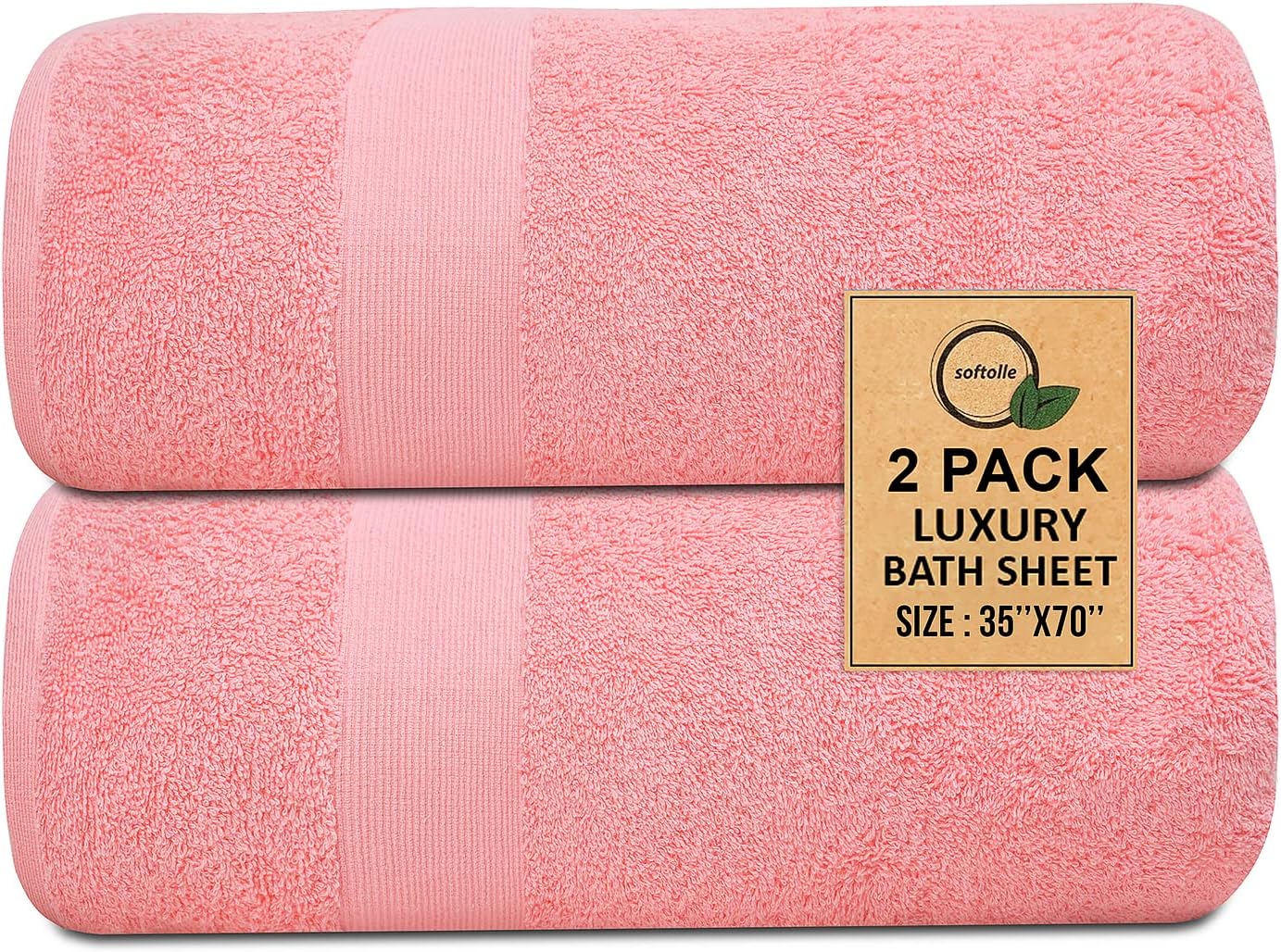 100% Cotton Luxury Bath Sheets - Pack of 2 (35" x 70") | Super Soft, Quick-Dry & Highly Absorbent Towels for Bathroom, Home, Spa & Gym (Pink)