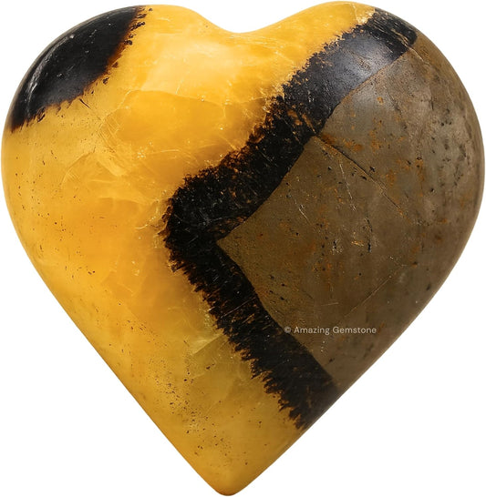 Amazing Gemstone Septarian Crystal Heart Palm Stone - Pocket Massage Worry Stone for Natural Body Chakra Balancing, Reiki Healing and Crystal Grid