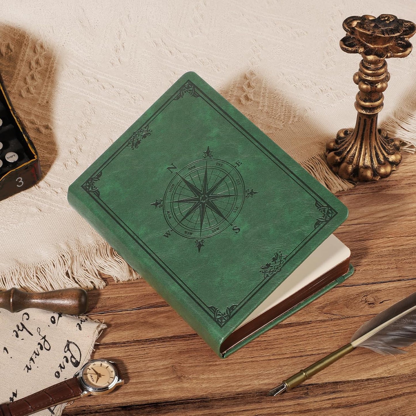 AHGXG Thick Journal Lined Notebook for Men - 320 Numbered Pages A5 College Ruled Notebook for Writing, 100gsm Paper, Vintage Leather Hardcover, for Women Work Office School, 5.75'' X 8.38''- Dark Green