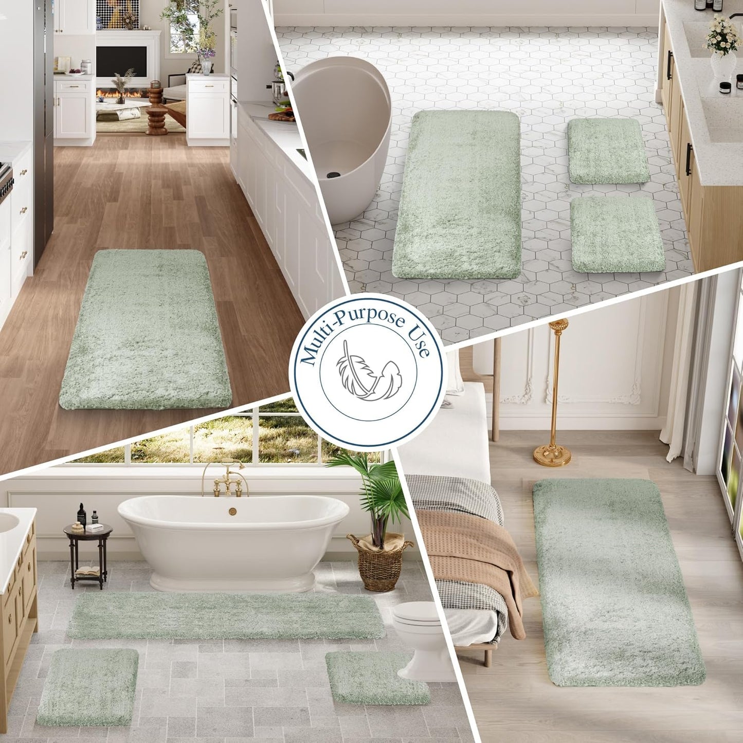 Walensee Large Bathroom Rug (24 x 48, Pale Green) Extra Soft and Absorbent Shaggy Bath Mat Machine Washable Microfiber Non Slip Luxury Floor Mat