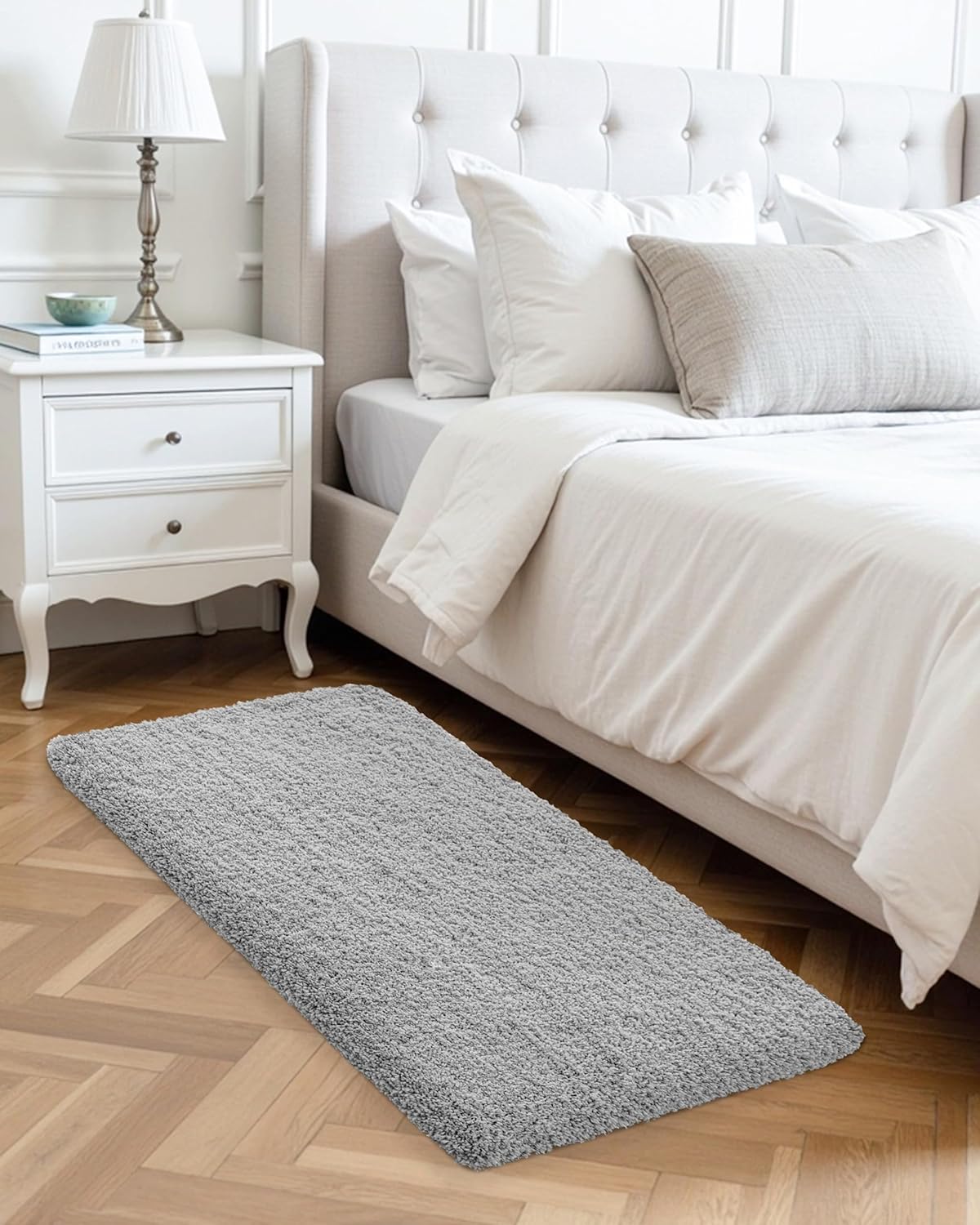 ILANGO Grey Bathroom Rugs 48" × 24" Non Slip & Super Absorbent Extra Thick Soft, Washable Bath Mat for Floor, Microfiber Plush Shaggy Bath Rug with Rubber for Bathtub Shower Room Sink