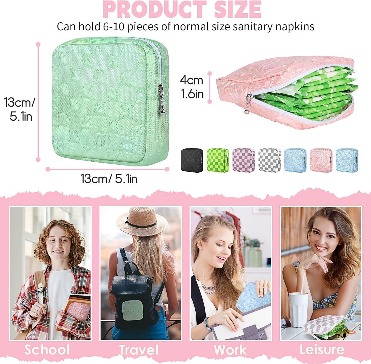 Desing Wish Sanitary Napkin Storage Bag Polyester Fabric Period Bag for Teen Girls Sanitary Pad Pouch for Sanitary Napkins/Tampons/Panty Liners Privacy Protector Pad Bag (Bubble-Check, Pink)