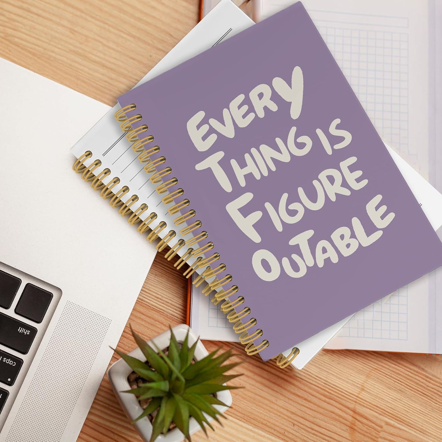 Inspirational Purple Notebook, Positive Affirmations Stress Relief Gifts, Office College Motivational Journal Notebooks, Everything Is Figureoutable Hardcover Spiral Notebook 5.5x8.3 Inch