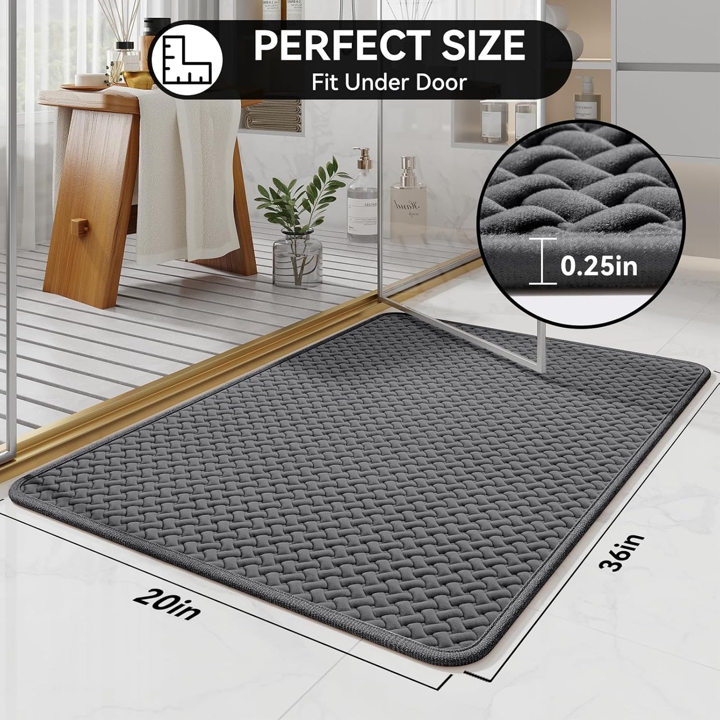 Bathroom Rugs Non Slip, Super Absorbent Quick Dry Bath Mat, Foam Weave Texture Rubber Backing Ultra Thin Bathroom Mats Fit Under Door Bathroom Floor Bathtub Shower