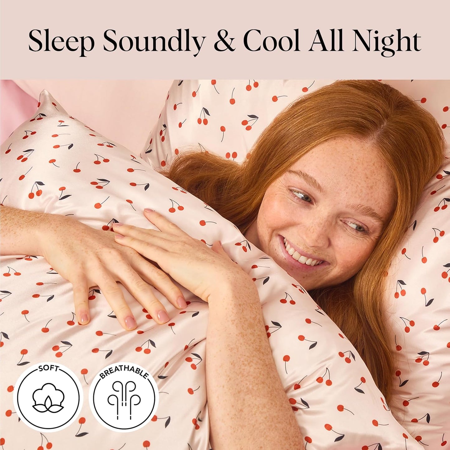 Kitsch Satin Pillowcase, Softer Than Silk Pillow Cases Queen, Cooling Pillow Covers, Satin Pillowcase w/Zipper for Hair, Skin & Quality Sleep, Wrinkle-Free & Smooth, Queen Size 19"x26", Cherry Print