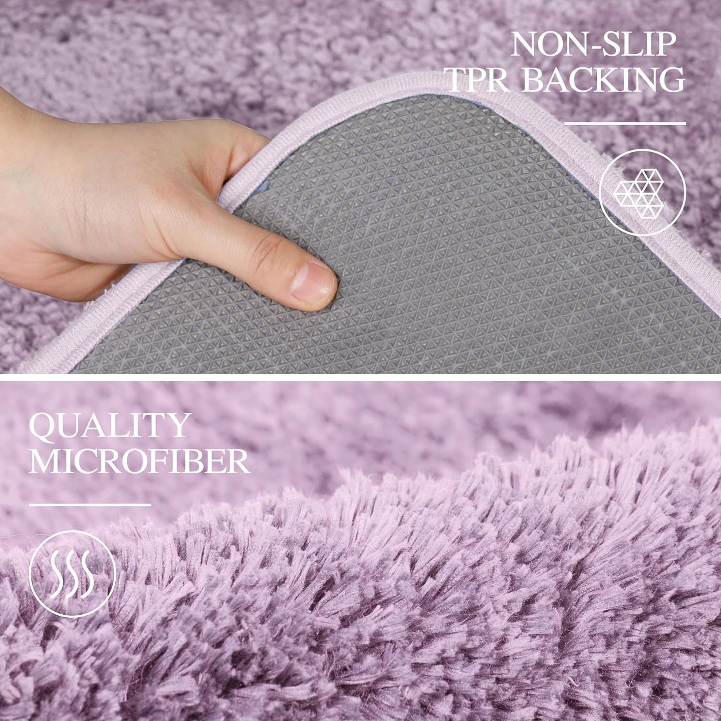 Walensee Contour Rug (20x24, Lavender) Non Slip Bath Mat for Bathroom Water Absorbent Soft Microfiber Shaggy Mat Machine Washable U Shape Toilet Rug
