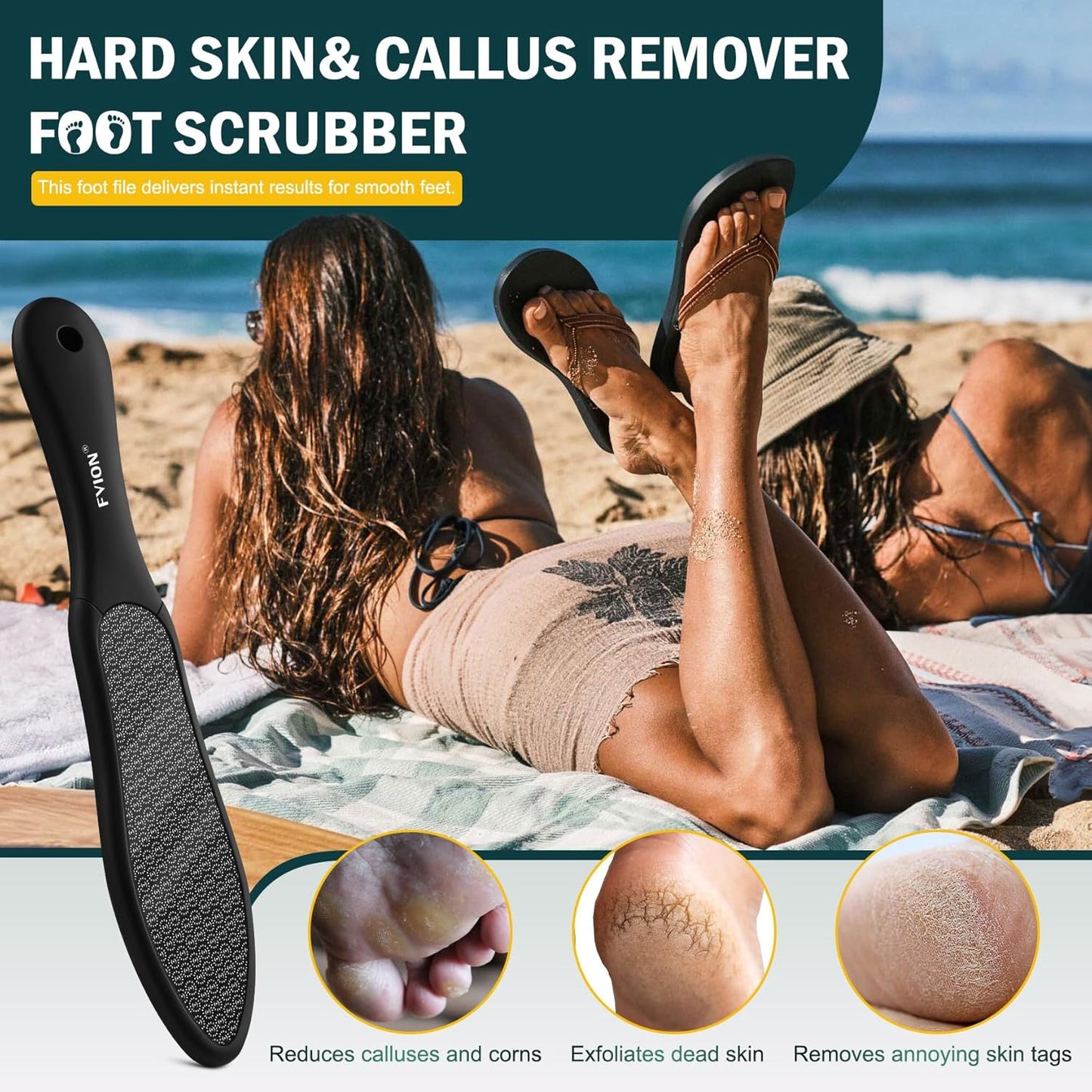 FVION Double-Sided Nano Glass Foot File for Callus Remover - Highly Effective Hard and Dead Skin Remover for Cracked Heels and Dry Skin (Black)