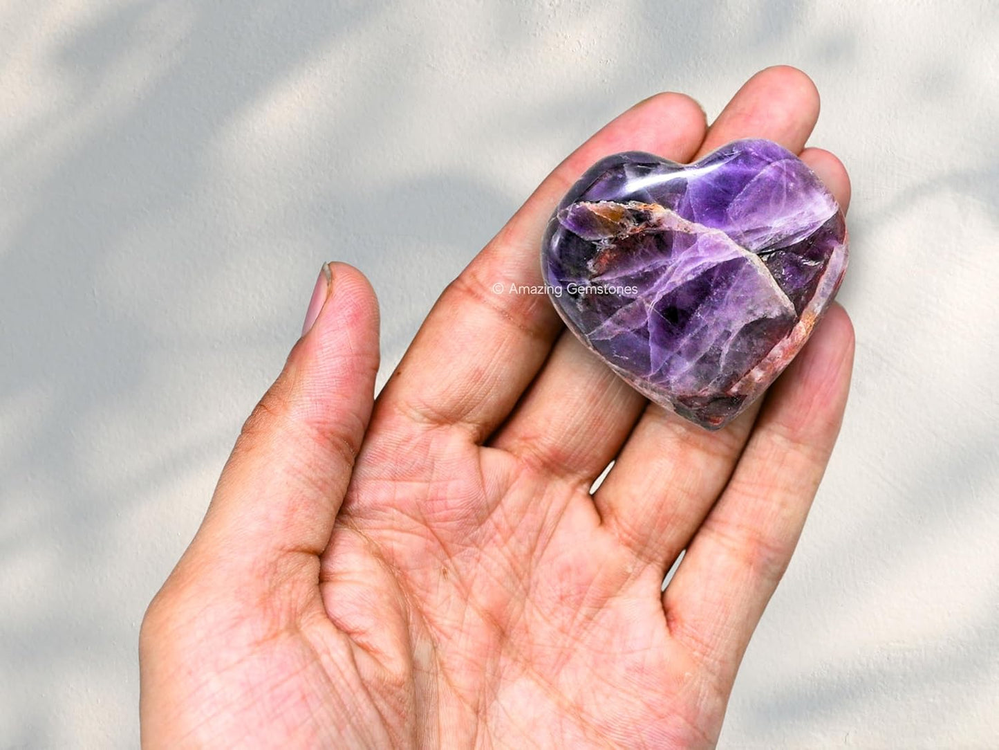 Amazing Gemstone Dreamy Amethyst Crystal Heart Palm Stone - Pocket Massage Worry Stone for Natural Body Chakra Balancing, Reiki Healing and Crystal Grid