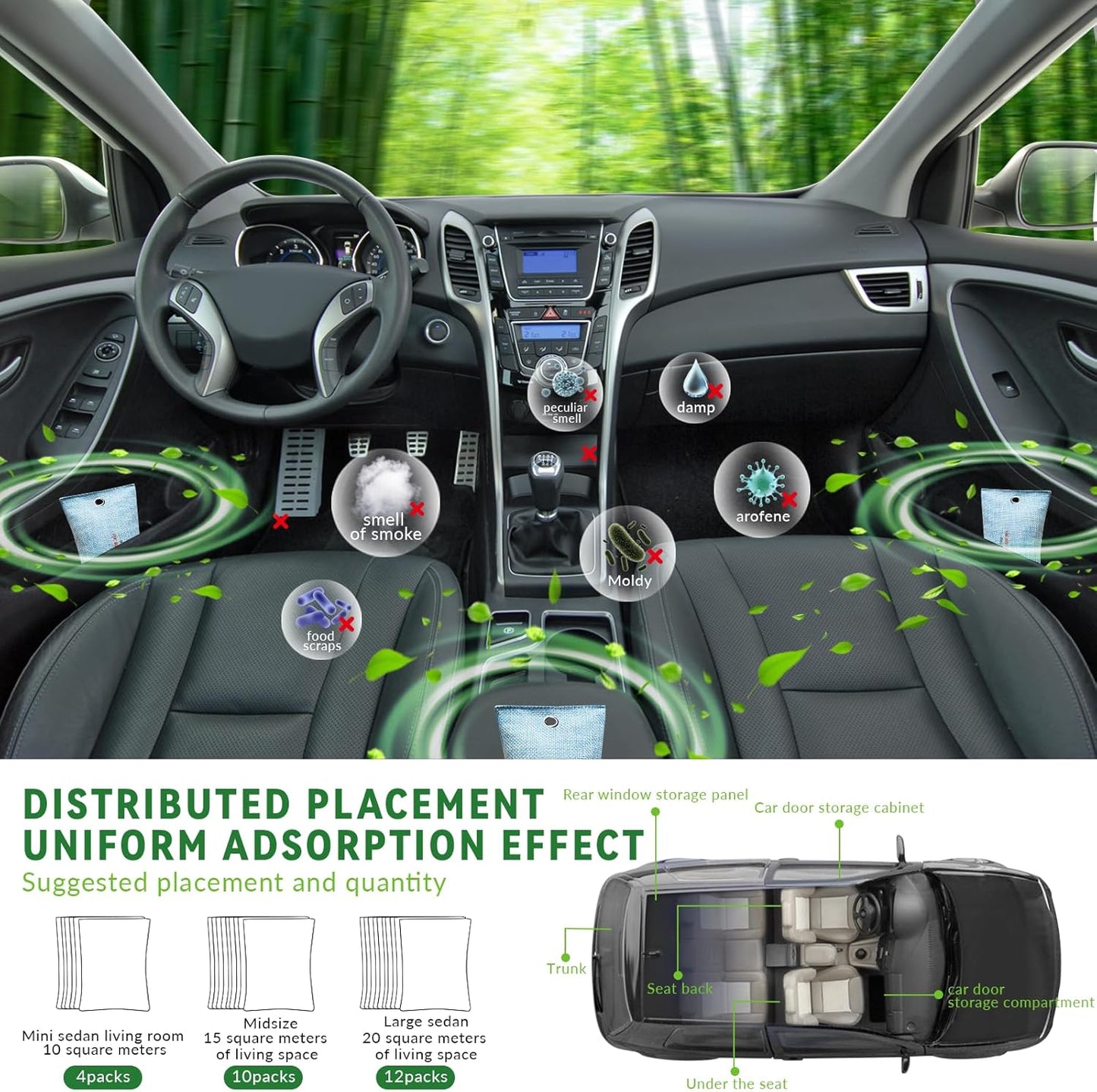 4 Pack charcoal odor absorber,Bamboo Charcoals Air Purifying Bag Charcoals Deodorizer Eliminator for Strong Odors in Car, Closet, Shoe, Basement (75G* 4 Pack Blue, Unscented)