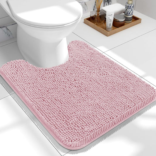 OLANLY Toilet Rugs U-Shaped 24x20, Extra Soft Absorbent Chenille Contour Bathroom Rugs for Toilet, Dry Quickly, Machine Washable, Non-Slip Bath Mat, Dusty Rose