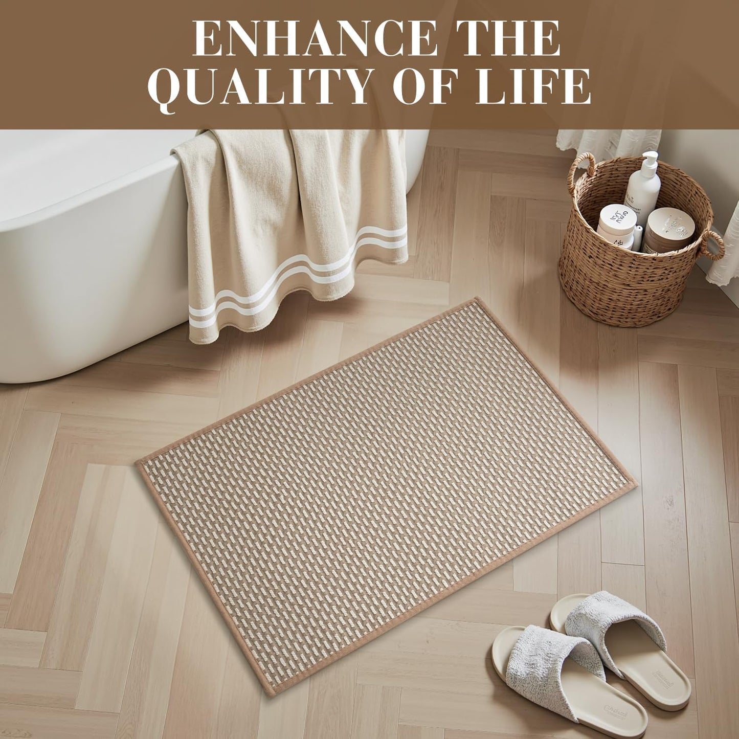 RESARE Non Slip Bath Mat - Machine Washable Bathroom Rugs, Super Absorbent Bath Mat Quick Dry Bathroom Mat, Bath Rugs Ultra Soft Rugs for Bathroom Floor, 24"x35" Brown
