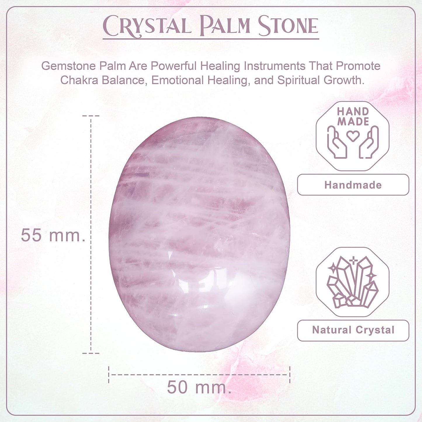 Crocon 50mm Rose Quartz Large Oval Palm Stone 900+ Carats Pocket Massage Worry Stones for Natural Body Chakra Balancing Reiki Healing Stones Massage Spa Energy Crystals