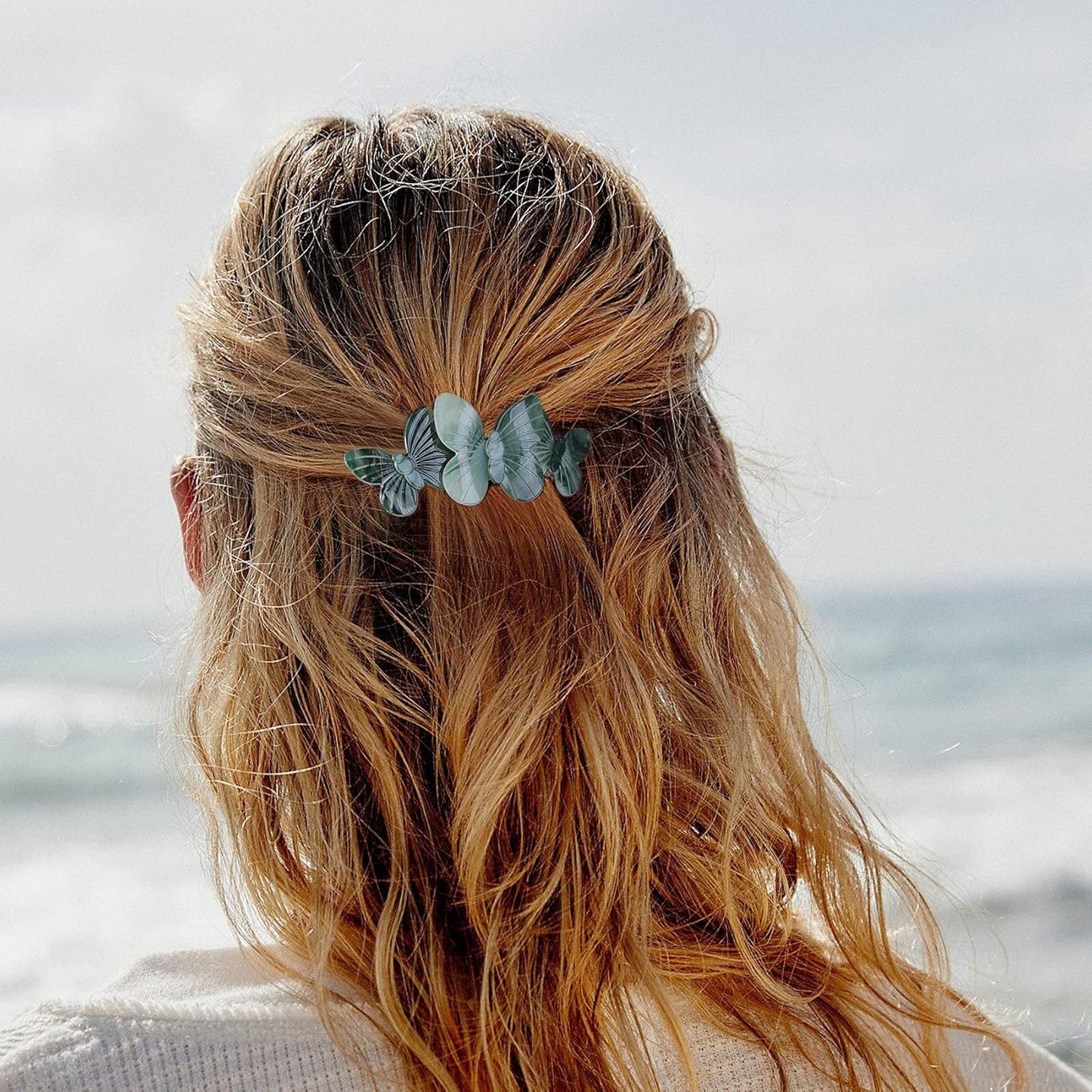 Hair Barrettes, 3pcs Large Hair Barrettes for Thick Hair, Elegant French Barrettes Retro Hair Accessories for Women Daily Wear, Light blue