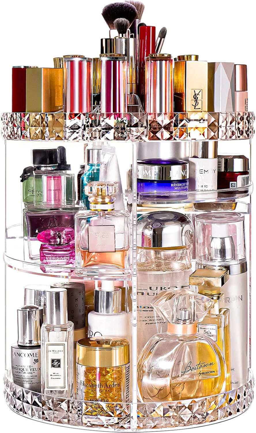 360 Rotating Makeup Organizer Large Perfume Cosmetics Organizer Beauty Organizer Clear Cosmetic Storage Display Case with 7 Layers and Detachable Shelves for Bedroom Dresser or Vanity Countertop