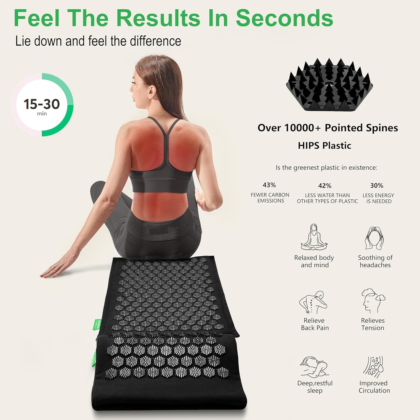 Premium Acupressure Mat and Pillow Set - Natural Eco-Friendly Linen & Coconut Fiber,Ergonomic Design,Relieves Stress & Tension,with Carrying Bag,Full Body Pro Set