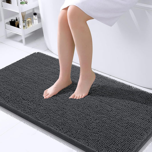 OLANLY Bathroom Rugs 40x24, Extra Soft Absorbent Chenille Bath Rugs, Rubber Backing Quick Dry, Machine Washable Bath Mats for Bathroom Floor, Tub and Shower, Home Decor Accessories, Dark Grey