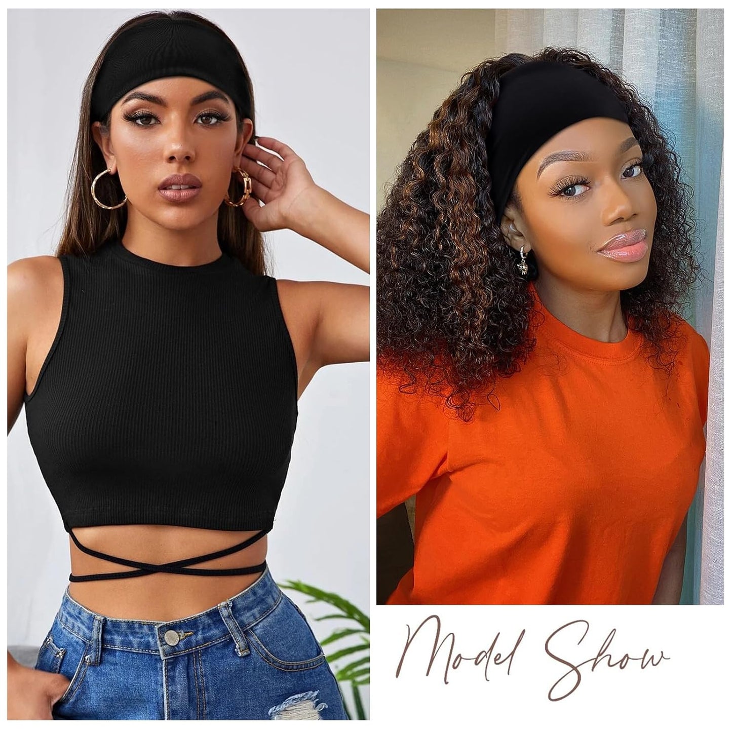 Black 4 inches Wide Headbands for Women, Non Slip Workout Yoga Running Hair Bands Head Wrap Sweat Bands, Pack of 12