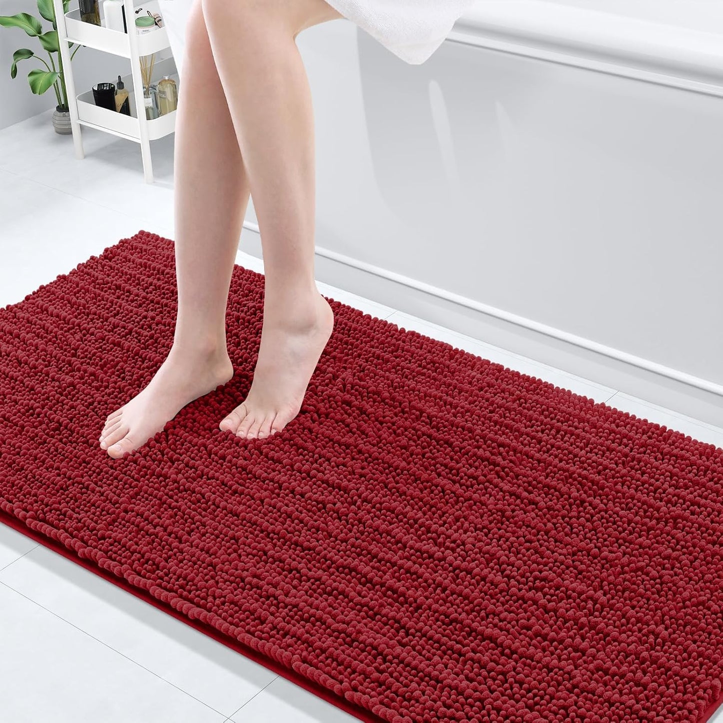 Arotive Luxury Chenille Bathroom Rug Mat, Extra Soft Thick Absorbent Shaggy Bath Rugs, Non-Slip Machine Wash Dry, Plush Bath Mats for Bathroom, Shower and Tub, 70x24, Red