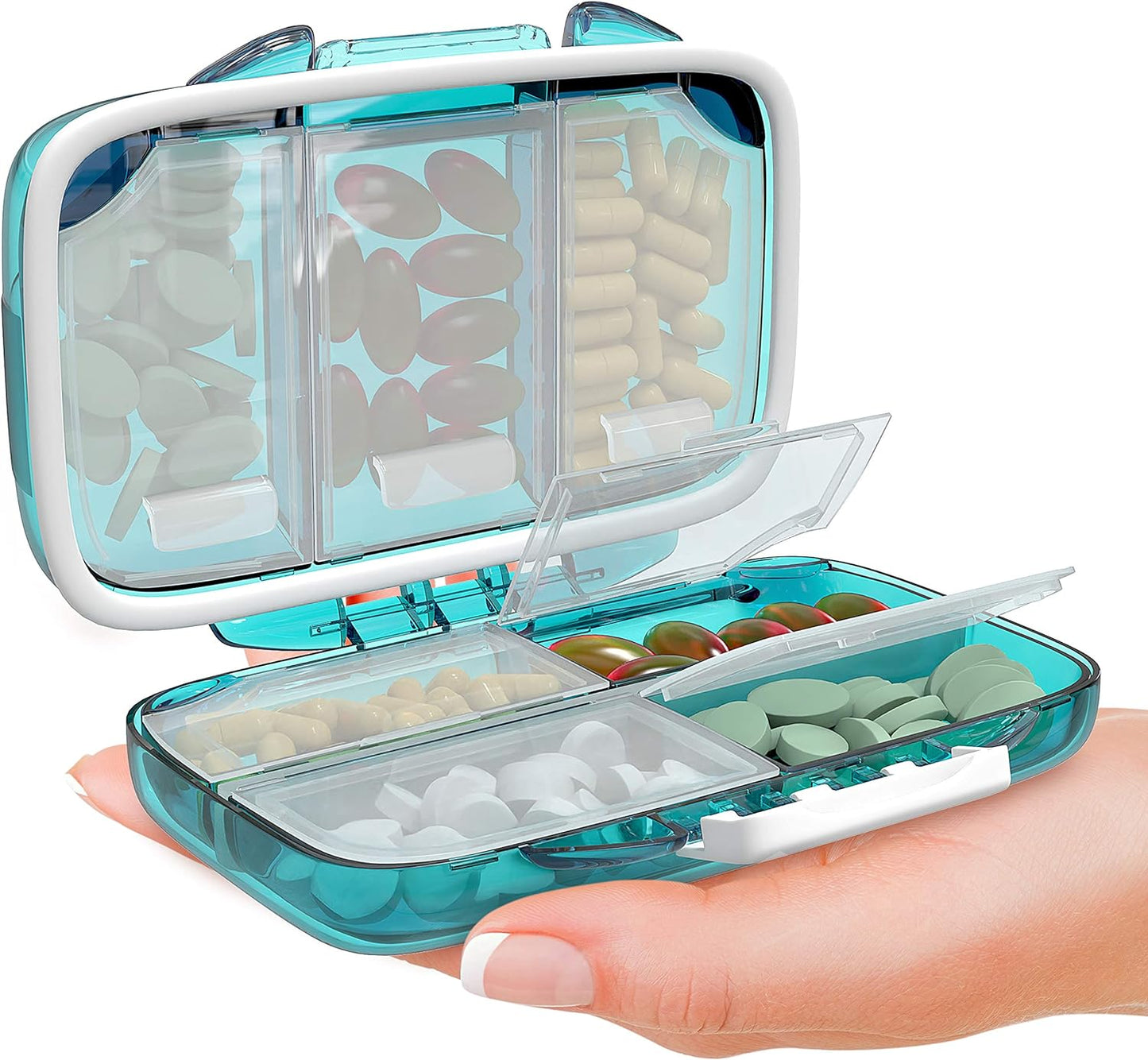 Travel Pill Organizer – Compact Medicine Kit for Purse, Portable Pharmacy Pill Box with Labels, Moisture-Proof Vitamin & Supplement Holder with 7 Secure Compartments for Home & Travel