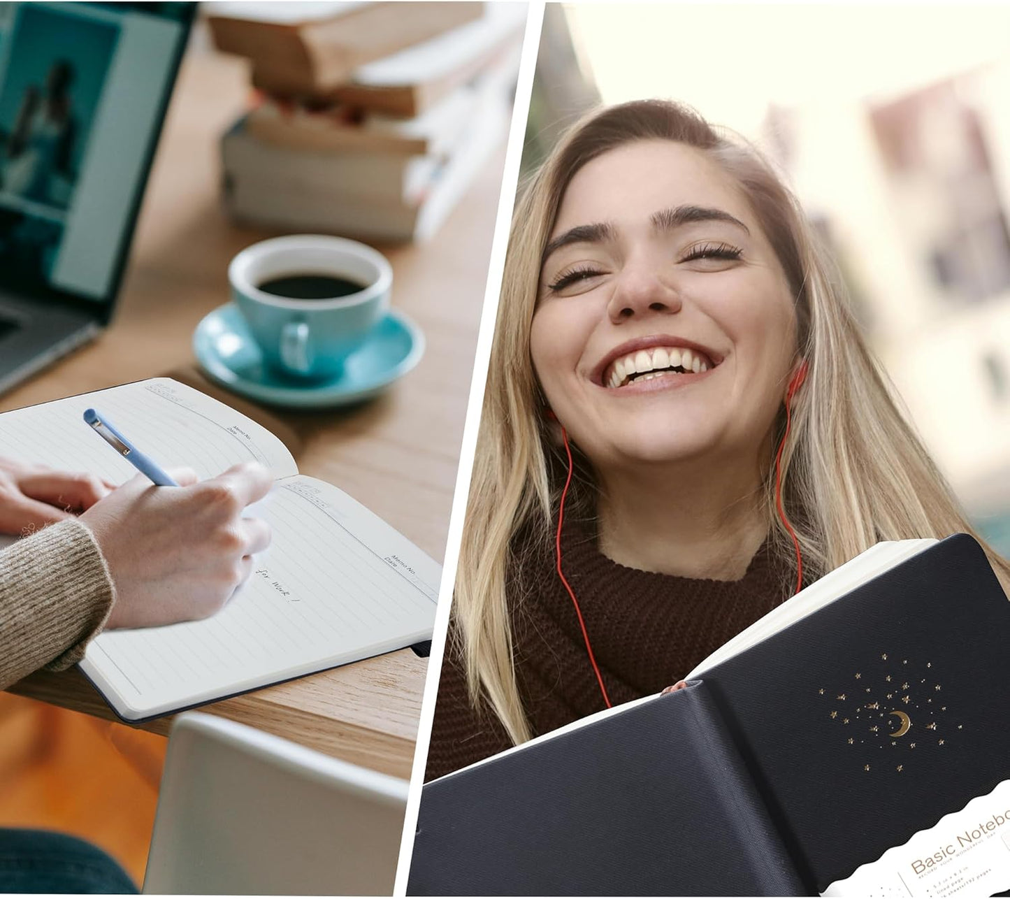 CAGIE Lined Journal Notebook for Work, 196 Pages, 5.7" x 8.3", Hardcover Notebook Journals for Writing Women Men Note Taking Diary with Pen Loop (Black Ruled), Gifts