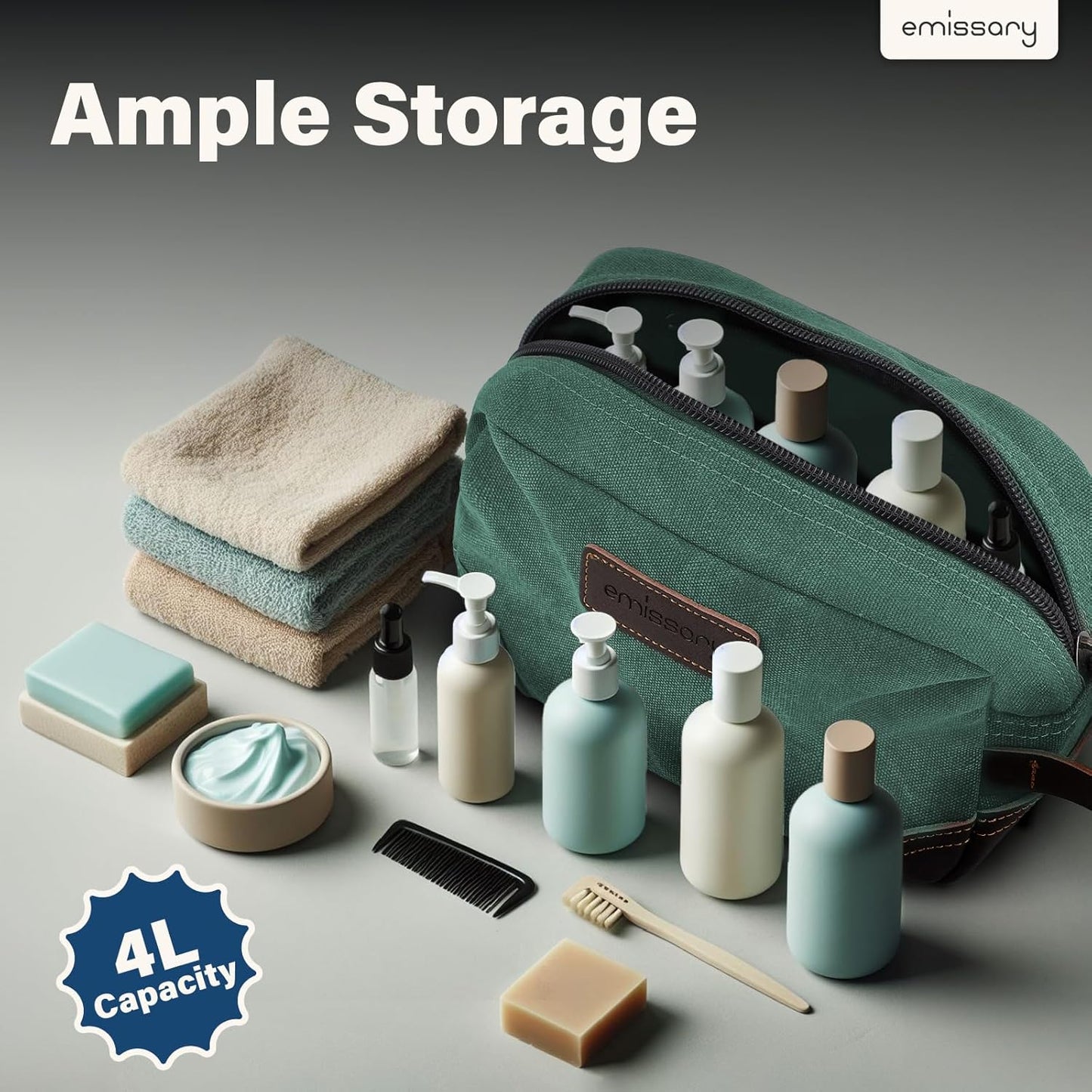 emissary Men's Toiletry Bag, Leather and Canvas Travel Toiletry Bag, Dopp Kit for Men, Travel Bathroom Bag Men's Shaving Kit, Travel Kit Small Bags for Men, Shaving Bag for Travel Accessories (Green)