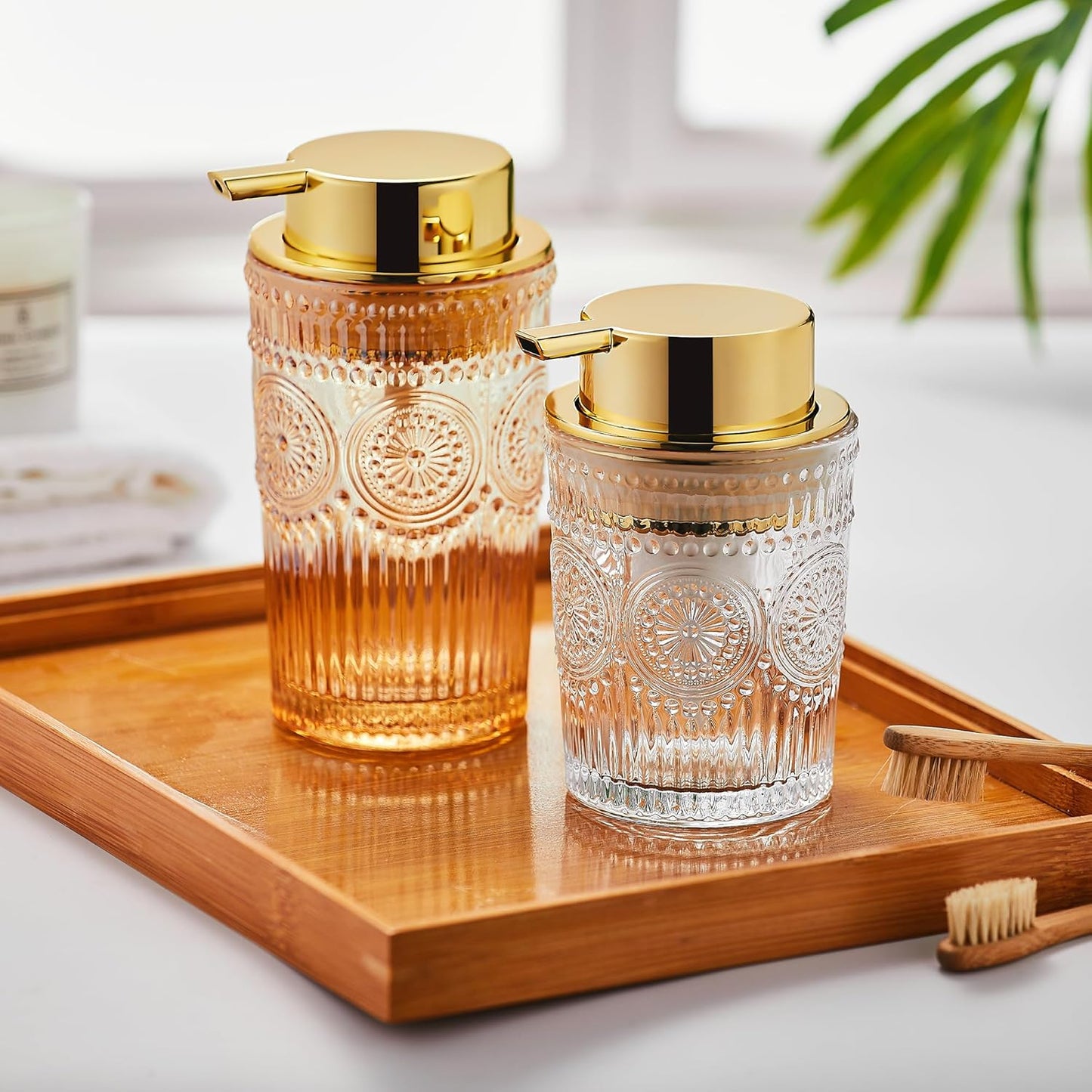 Foaming Hand & Lotion Dispenser, Glass & Refillable Dispenser, Toothbrush Holder - S-Clear-Lotion