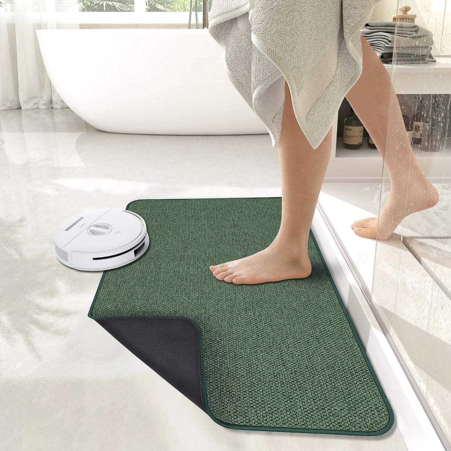 Bath Mat,Ultra Thin Bathroom Rugs,Rubber Bath Mats for Bathroom,No Slip Bath Rugs,Quick Dry,Machine Washable,Low Pile,Absorbent,Shower Outside,Sink,Home Decor Accessories.Green,1'8"x2'8"(20x32inch)