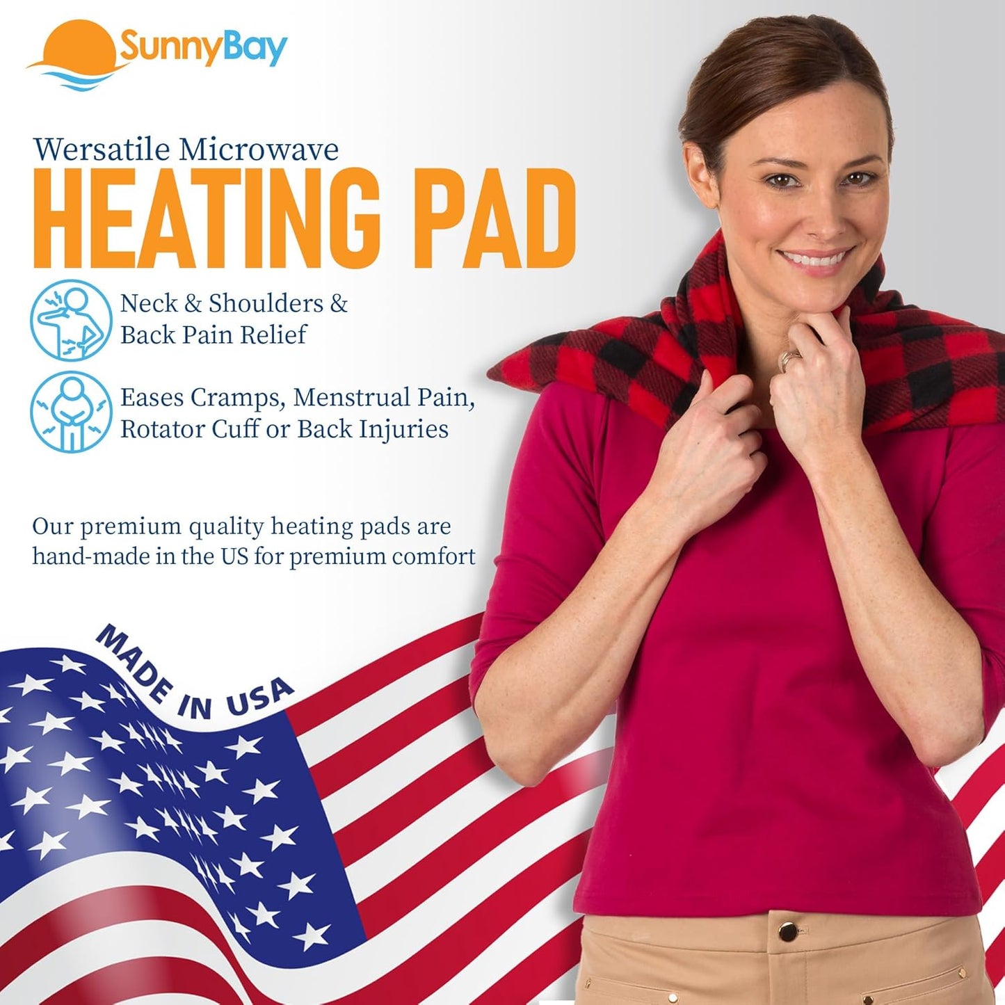 SunnyBay Extra Large Microwave Heating Pad, Microwavable Heavy Weighted Full Body Moist Hot or Cold Pack and Washable Fleece Cover, 10x24 Inches, 2.8 lbs, Made in USA, (Buffalo)