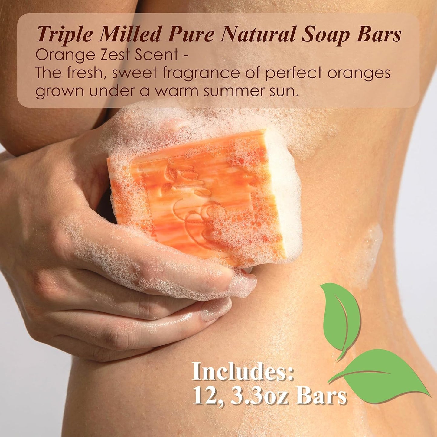 BELA Orange Zest Soap 3.3 OZ Pack of 12, Long Lasting French Triple Milled Bar Soap with Organic Shea Butter, Hand, Face and Body Wash Bar, Made in Australia