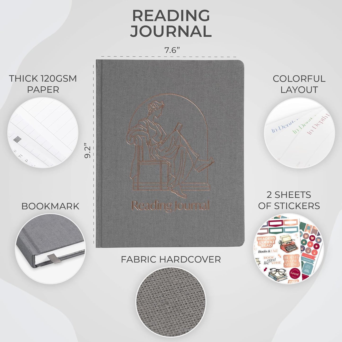 Skyline Reading Journal – Book Review Log & Tracker for Reading Tracking – Accessories & Gift for Book Lover, 7.6x9.2” (Space Gray Gold Foil)