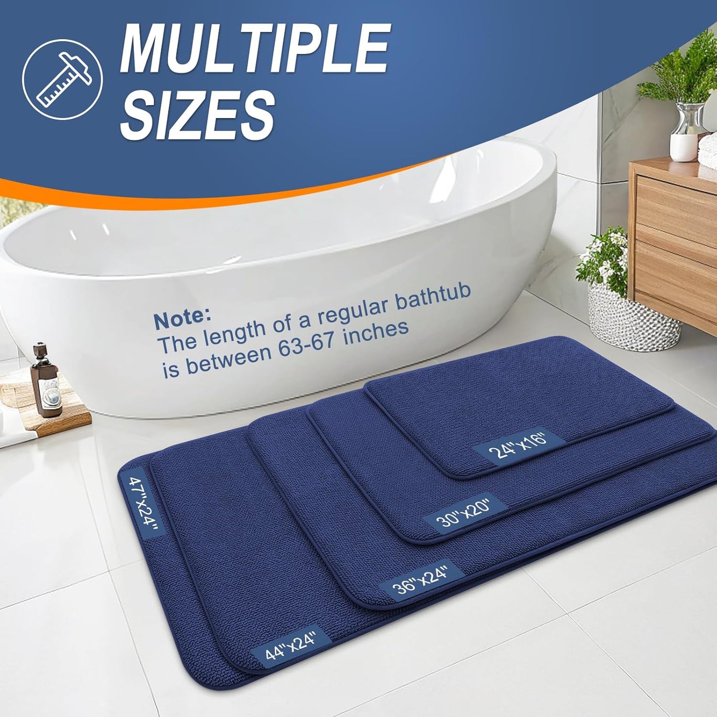 OLANLY Thick Memory Foam Bath Mat Rug 36x24, Extra Soft Absorbent Bathroom Rug, Quick Dry Bath Mats, Non-Slip, Machine Washable Carpet, Tub and Shower, Home Decor Accessories, Twilight Sapphire