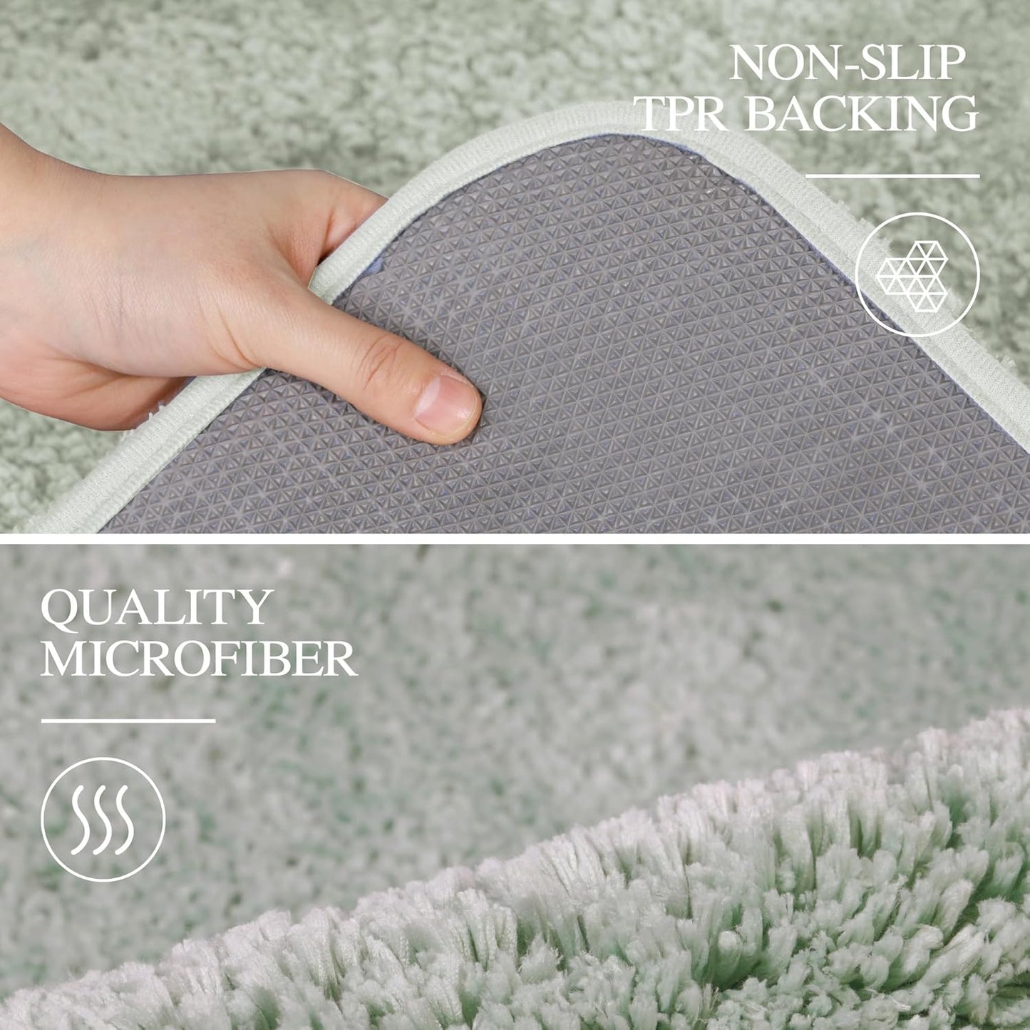 Walensee Bath Rug - Non Slip, Soft Microfiber Shaggy Bath Mat (20 x 32, Pale Green) Water Absorbent, Machine Washable, Thick Plush Shower Mat