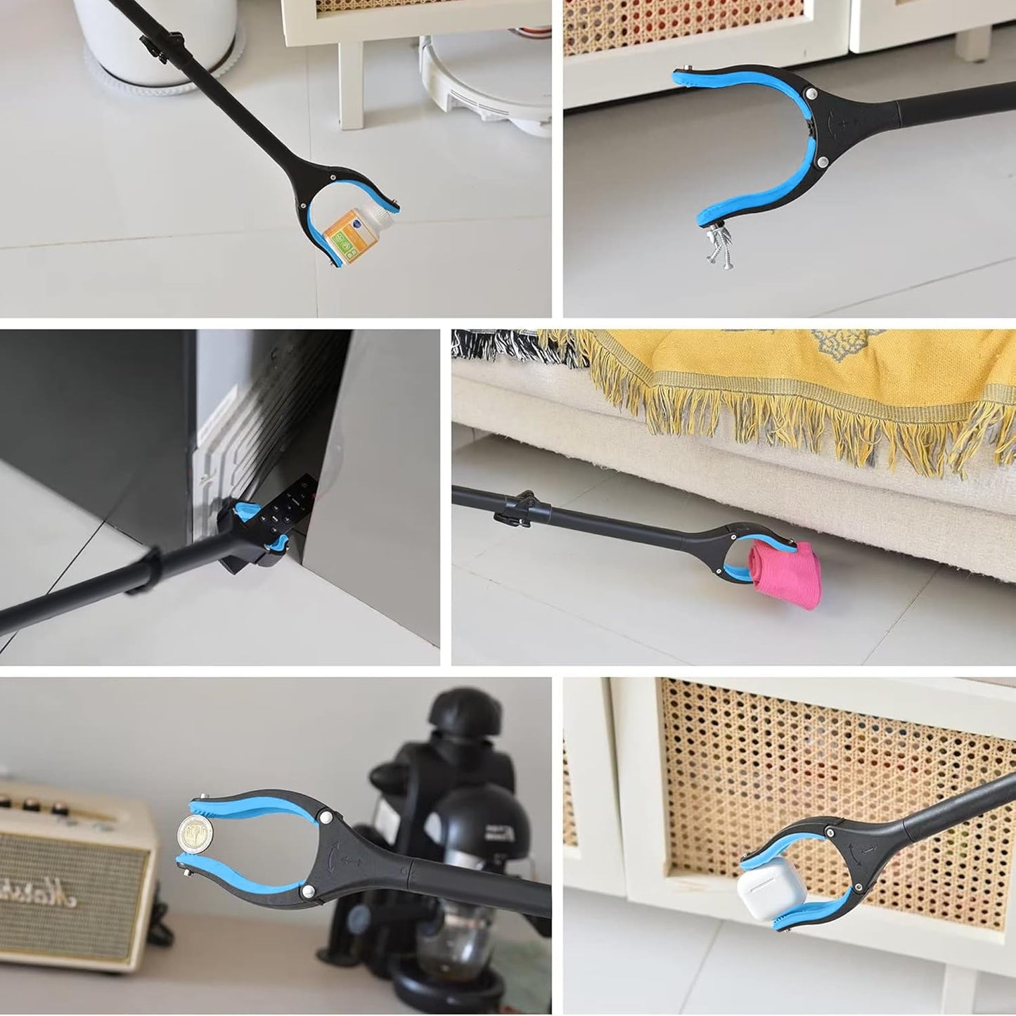 38 Inch & 44 Inch Extra Long Grabber Reacher Tool Set – Extendable Reacher Grabber Pickup Tools for Seniors, Disabled and Hard-to-Reach Areas, Ergonomic Grip & Lightweight Design（Blue）