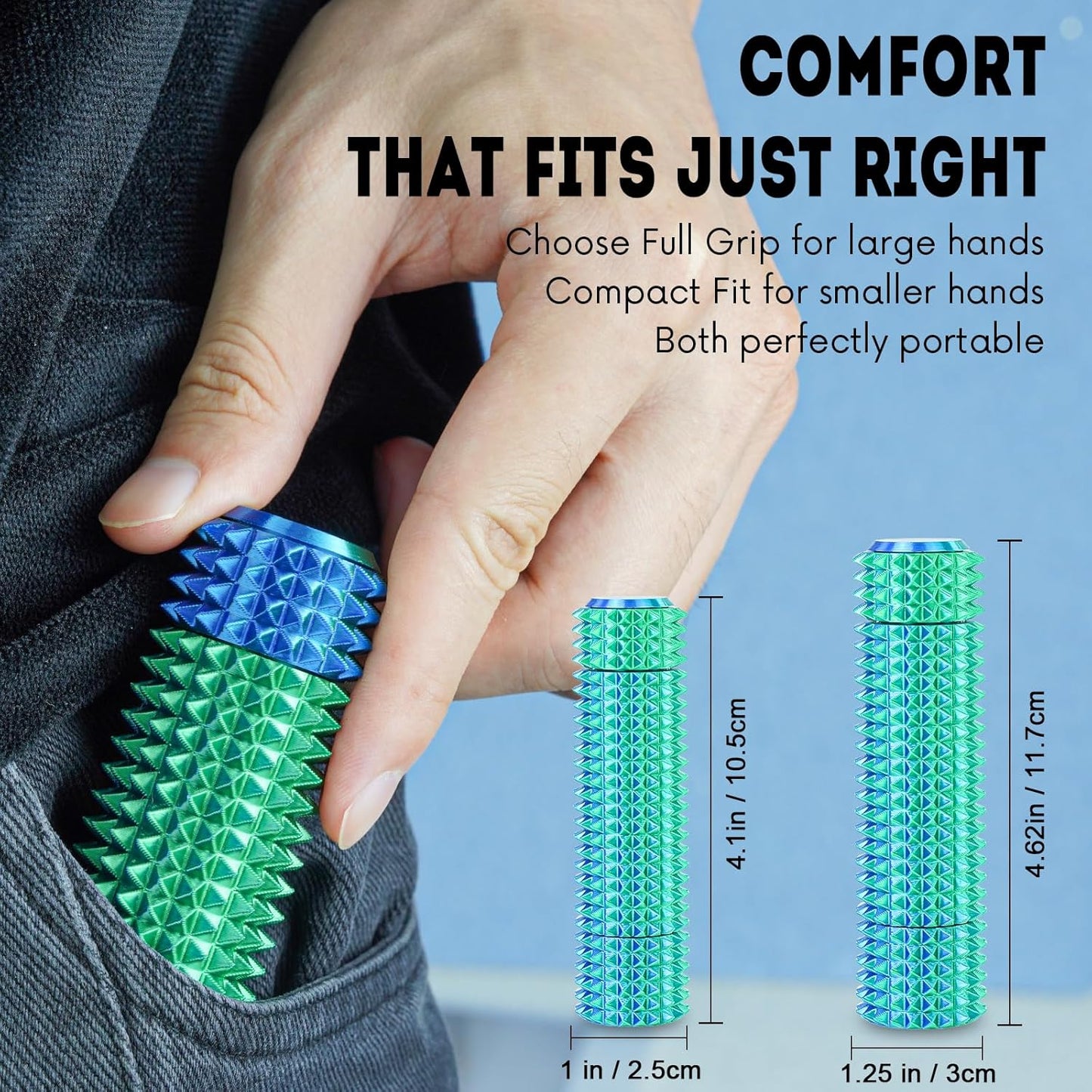 Fidget Roller Adults Teens Sensory Little Stim Gadget for Anxiety Relief Mild Ouchie,Desk Focus Tool Portable Hand Spinner Gifts Idea White Elephant Stocking Christmas(Blue Green,Full Grip)