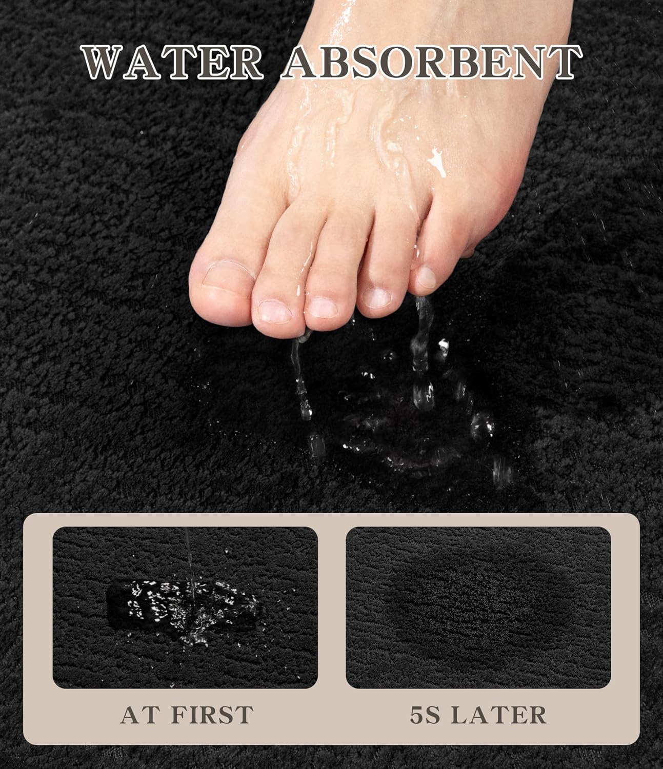 chakme Bathroom Rugs Mat 47x24, Ultra Thin Non Slip Bath Mat Quick Dry Absorbent Bath Mat for Bathroom Floor, (Black, 47"x24")