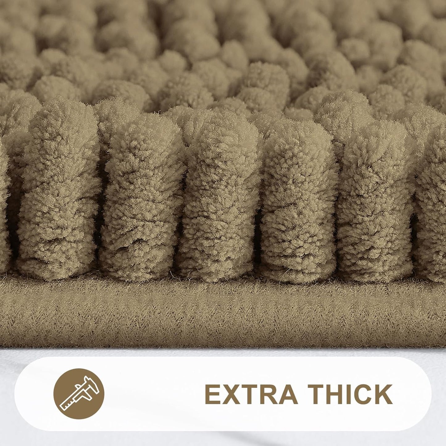 Grandaily Chenille Striped Bathroom Rugs 30x20, Extra Thick and Absorbent Bath Mats, Non-Slip Soft Plush Shaggy Shower Carpet, Machine Wash Dry, Bath Rug for Bathroom, (Medium, Tan)