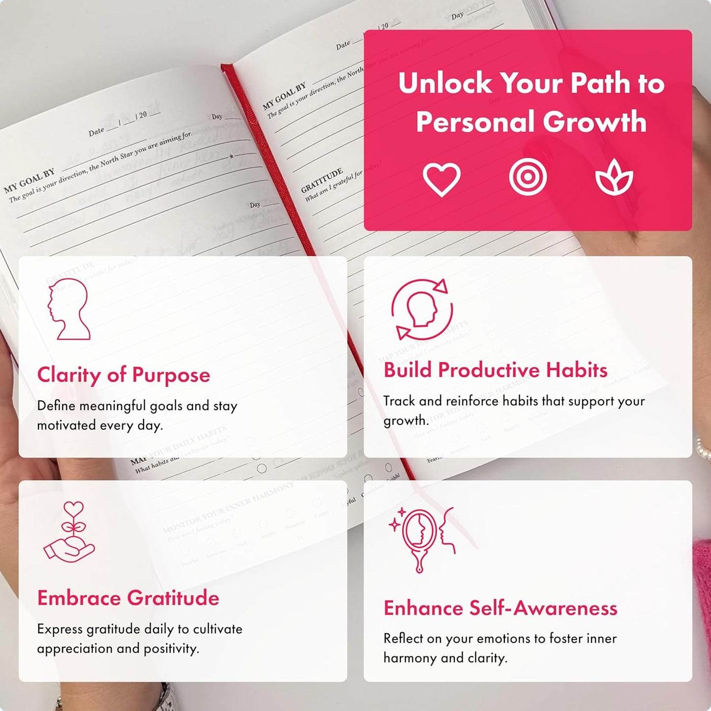 iAmEvolving Journal – Gratitude Journal with Prompts for Goal Setting, Habit Tracking, Mindfulness, Daily Reflection, Affirmations – 2025 Undated Self-Care Notebook for Women & Men (White)