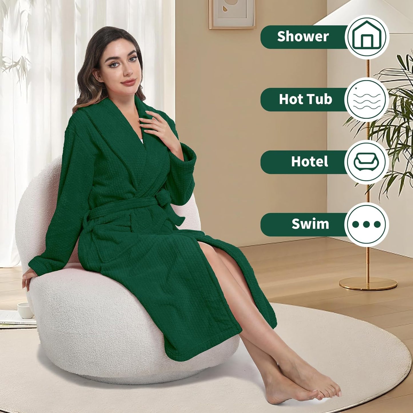 Women's Shawl Collar Bathrobe, Soft Long Towel Robes for Women - Super Absorbent Quick Dry yet Warm