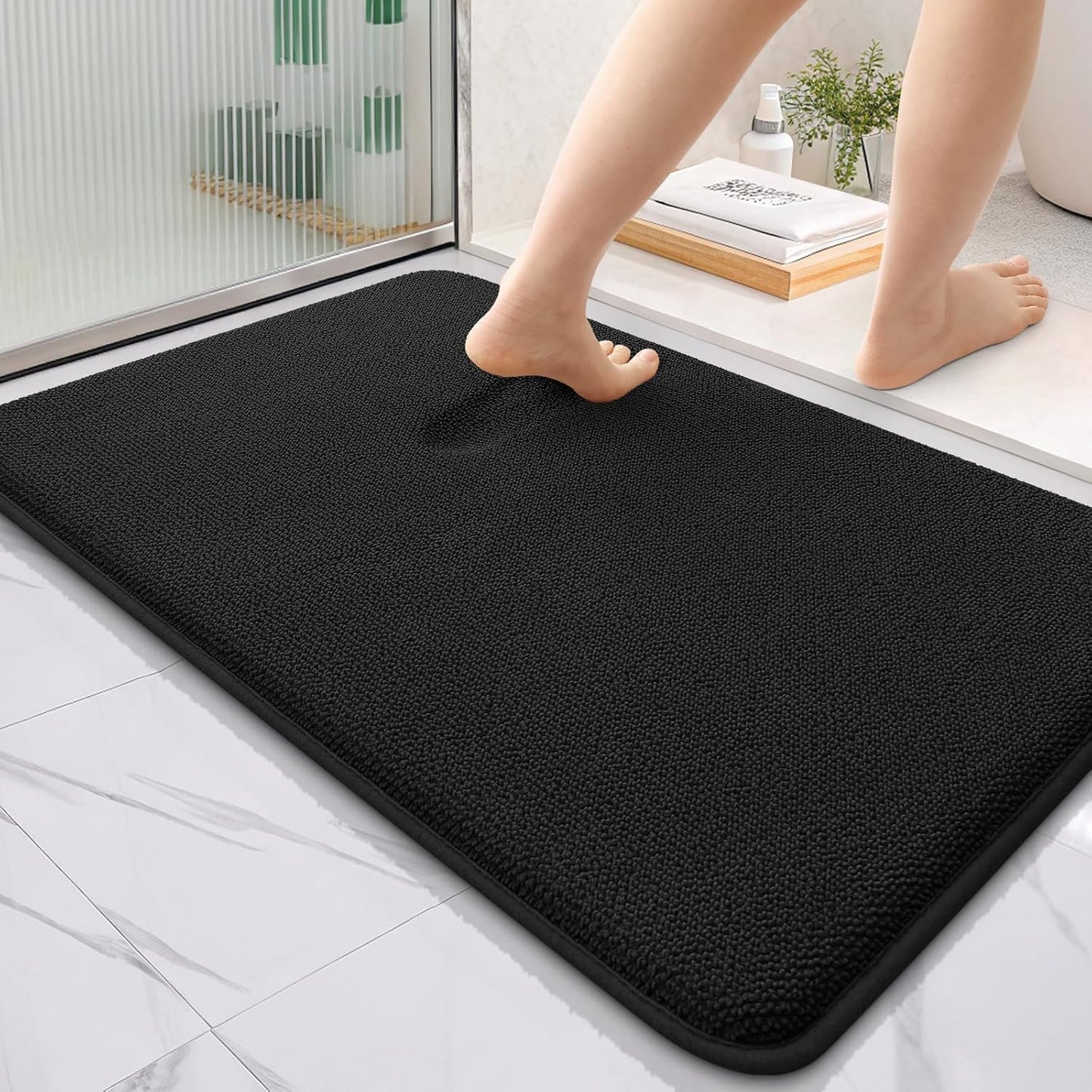 OLANLY Thick Memory Foam Bath Mat Rug 36x24, Extra Soft Absorbent Bathroom Rug, Quick Dry Bath Mats, Non-Slip, Machine Washable Carpet for Bathroom, Tub and Shower, Home Decor Accessories, Black
