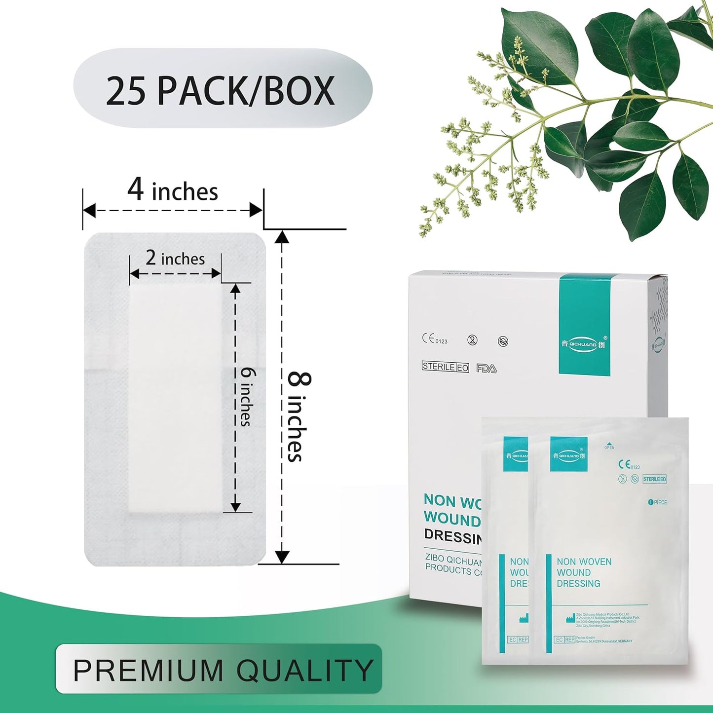 4X8 Inches Extra Large Sterile Adhesive Island Wound Dressing Bandages - Non Woven Cover Bordered Gauze Pads, 25 Individually Pack, High Absorbent, Medical Grade by QICHUANG(4X8 INCHES - C25)