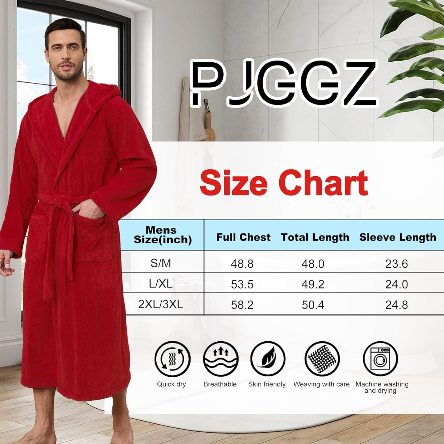 Men's Bathrobes with Hood, Soft Long Towel Robe for Men - Super Absorbent Quick Dry yet Warm