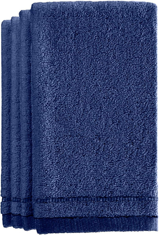 Cotton Fingertip Towels Set Blue - 4 Pack - 11 x 18 Inches Decorative Small Extra-Absorbent and Soft Terry Towel for Bathroom - Powder Room, Guest and Housewarming Gift (Navy Blue)