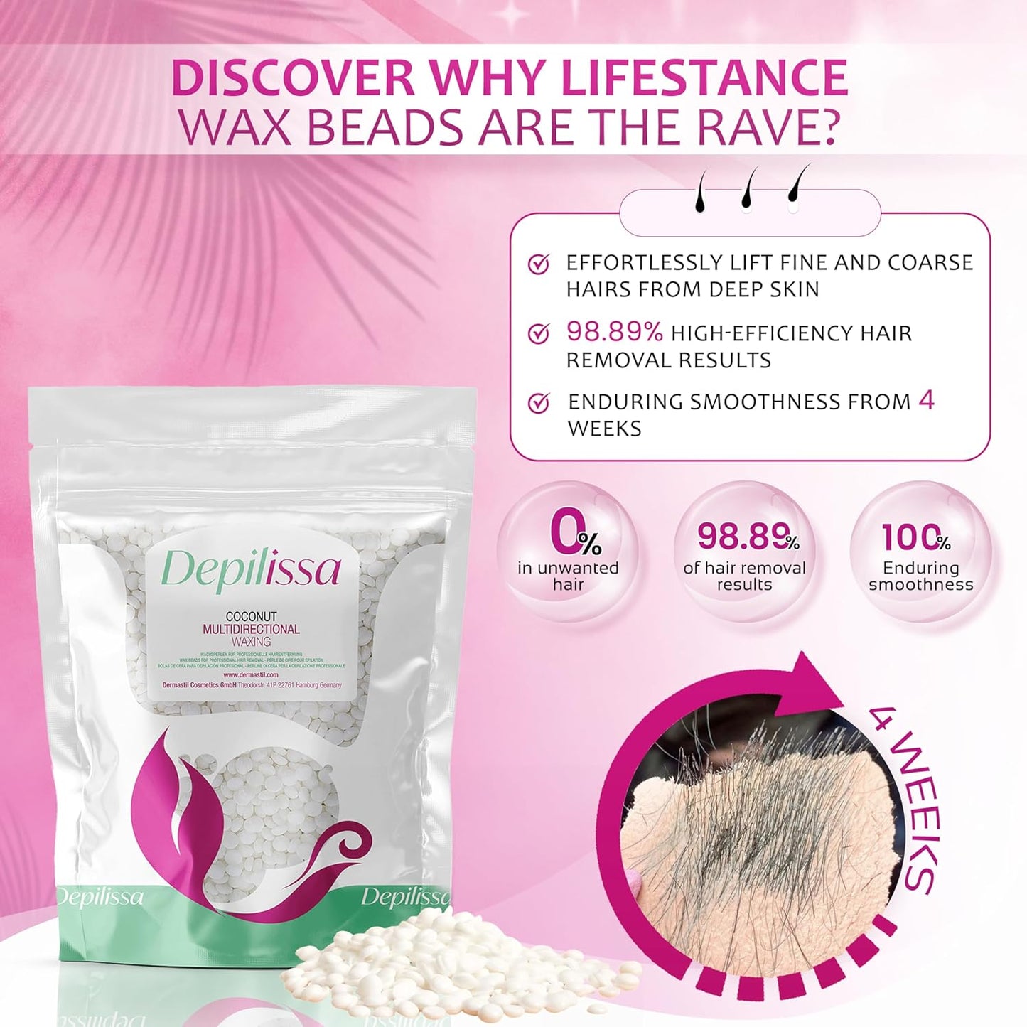 Multidirectional Coconut Wax beads for hair removal - Hypoallergenic, Gentle, and Effective for All Skin Types, Ideal for Face, Eyebrows, Bikini Area, and Brazilian Waxing - 14.1 oz