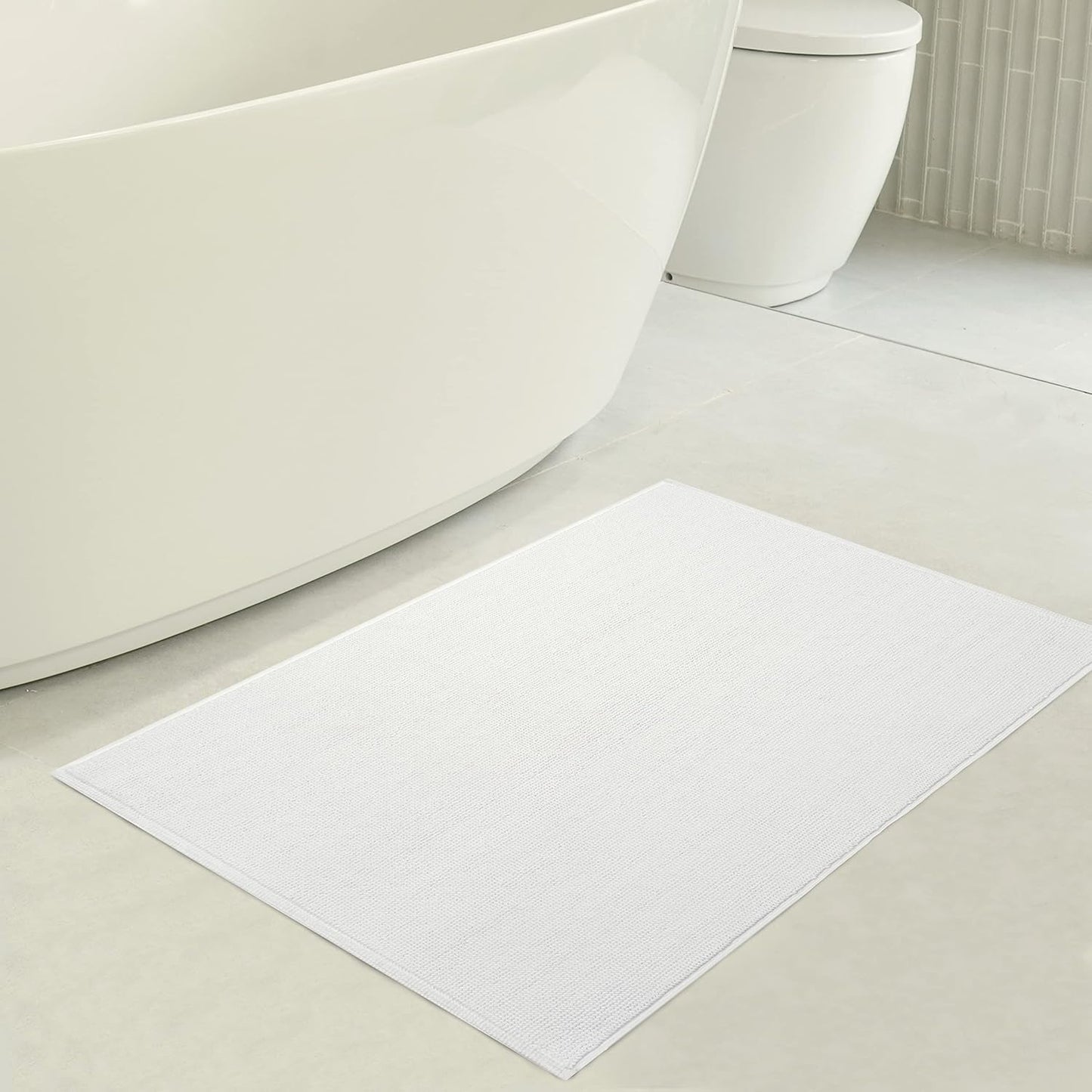 American Soft Linen Bath Rug, 20 in 34 in 100% Cotton Bath Mats Rugs for Bathroom, Slip Reducer Washable Shaggy Form Area Rugs, White Bath Rug