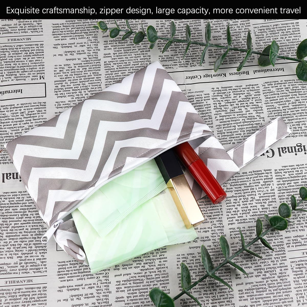 Sanitary Napkin Storage Bag Menstrual Pads Holder Bag Waterproof Period Bag Tampons Collect Bag Portable Mini Storage Pouch with Zipper for Women Girls (Pinstripe)