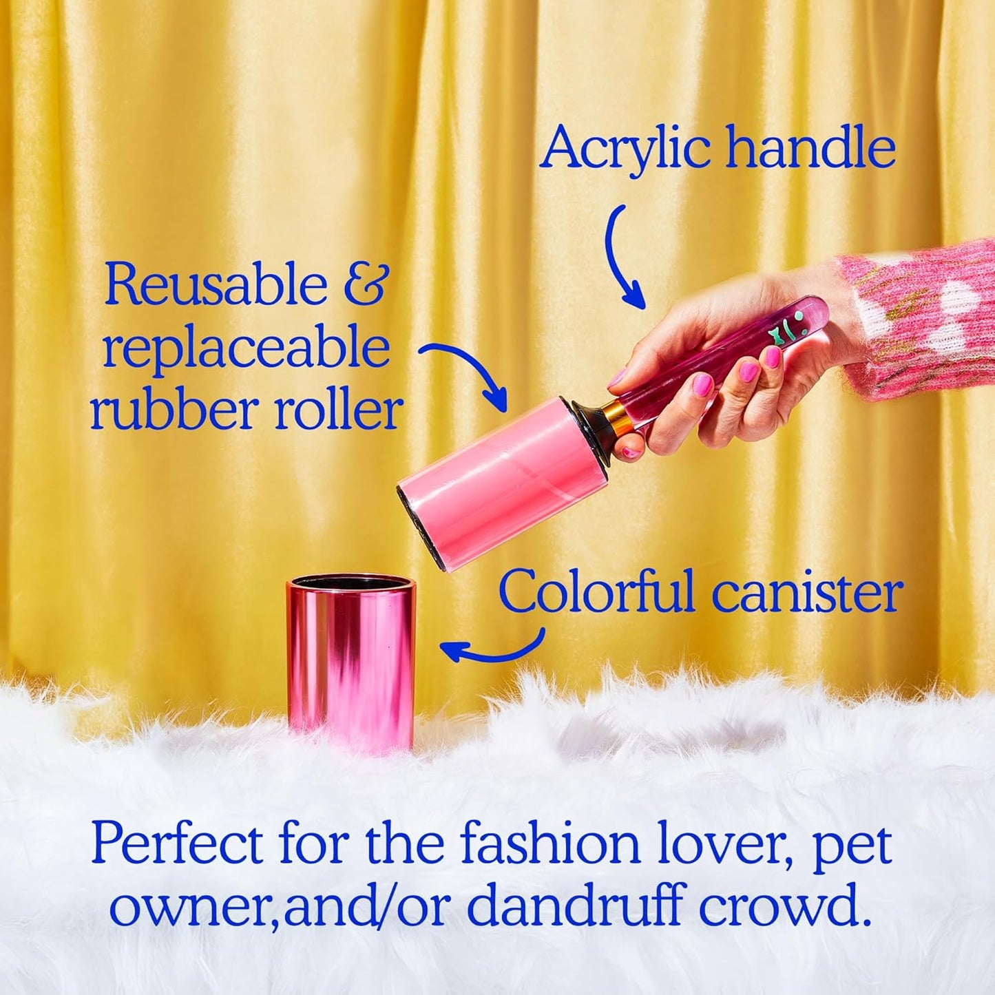 Staff Reusable Lint Roller with Colorful Acrylic Handle & Display Case - Washable Sticky Rubber Surface for Pet Hair, Dust & Fuzz Removal - Sustainable Cleaner for Clothes, Furniture & Home